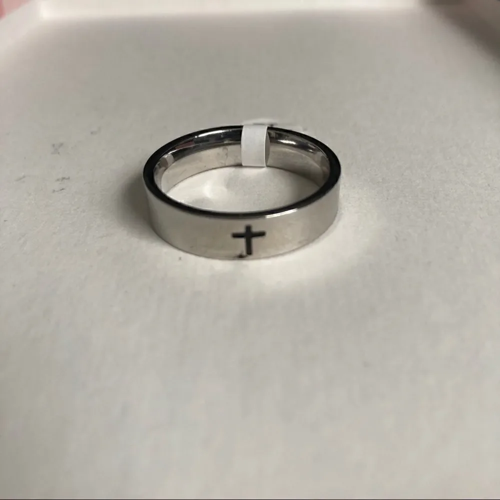 Unisex Stainless Steel Black Easter Cross Ring